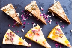 Hazelnut-Caramel-Brownie-Dough-Marble-Cheesecake-and-Rose-Saffron-and-pistachio-Cheese-cake